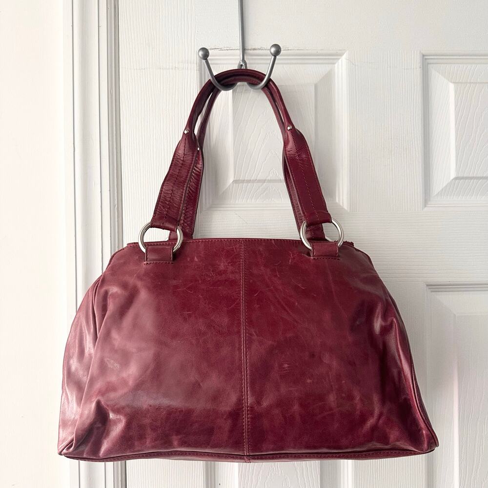 Hobo International Burgundy Red Smooth Leather Large Vintage Satchel Ring Handle